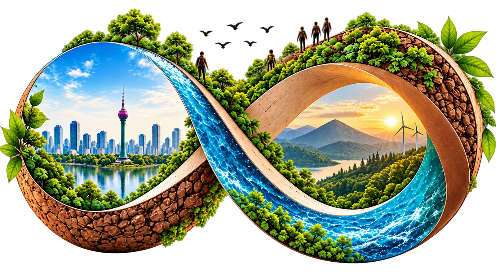 An infinity loop connecting forests, water, cities and renewable energy